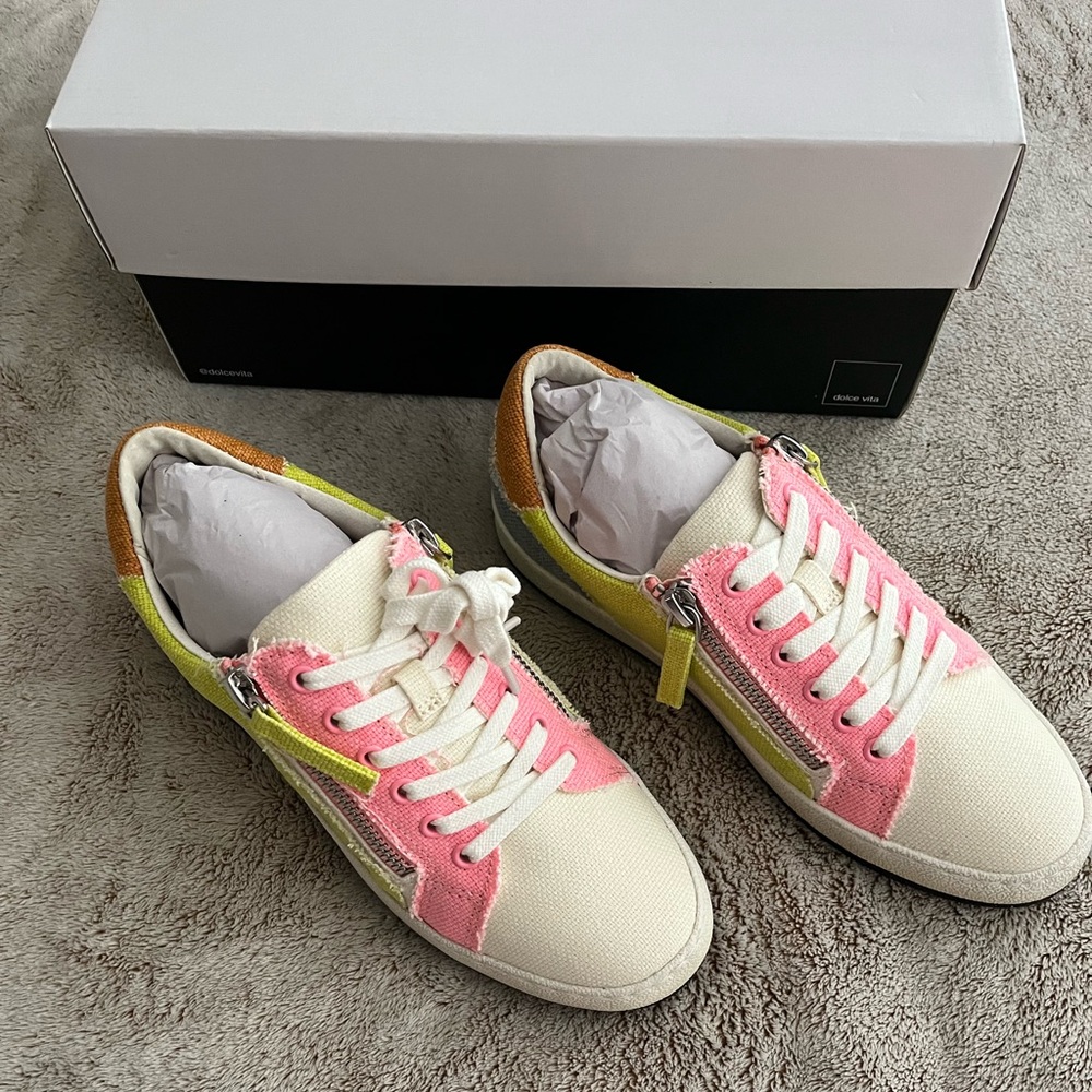 DOLCE VITA MIYA SHERBET MULTI CANVAS SNEAKERS SIZE 6 NIB